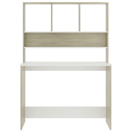 Desk with Shelves White and Sonoma Oak 43.3"x17.7"x61.8" Engineered Wood
