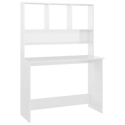 Desk with Shelves High Gloss White 43.3" x 17.7" x 61.8" Engineered Wood