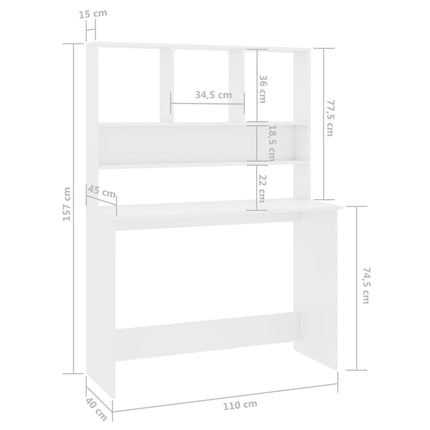 Desk with Shelves High Gloss White 43.3" x 17.7" x 61.8" Engineered Wood