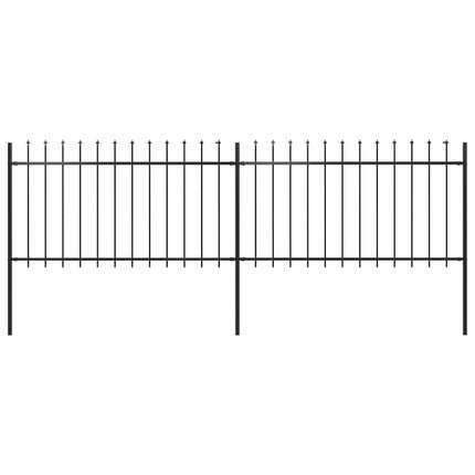 Garden Fence with Spear Top Steel 141.3"x39.4" Black
