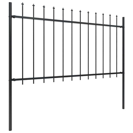 Garden Fence with Spear Top Steel 141.3"x39.4" Black