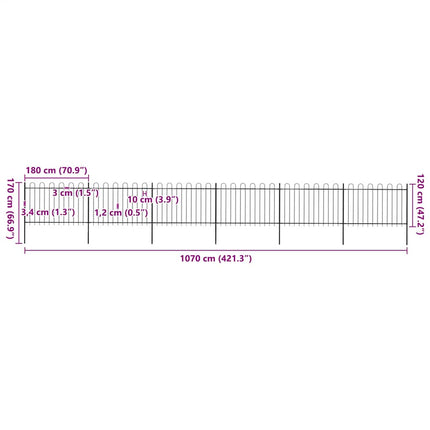 Garden Fence with Hoop Top Steel 421.3"x47.2" Black
