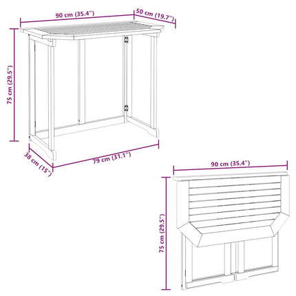 Folding Balcony Table 35.4"x19.7"x29.1" Solid Acacia Wood