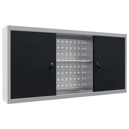 Wall Mounted Tool Cabinet Industrial Style Metal Gray and Black