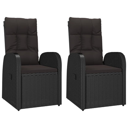 Reclining Patio Chairs 2 pcs with Cushions Poly Rattan Black