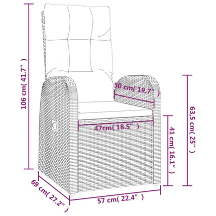 Reclining Patio Chairs 2 pcs with Cushions Poly Rattan Black