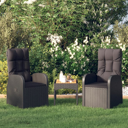 Reclining Patio Chairs 2 pcs with Cushions Poly Rattan Black