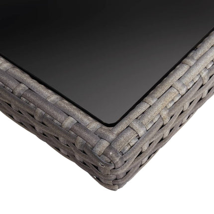 Patio Dining Table Gray Poly Rattan and Glass