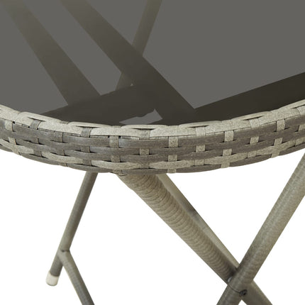 Tea Table Gray 23.6" Poly Rattan and Tempered Glass