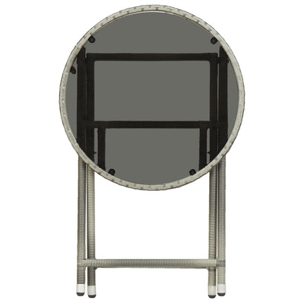 Tea Table Gray 23.6" Poly Rattan and Tempered Glass