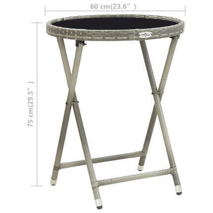 Tea Table Gray 23.6" Poly Rattan and Tempered Glass
