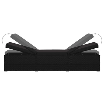 Sun Lounger with Cushion Poly Rattan Black