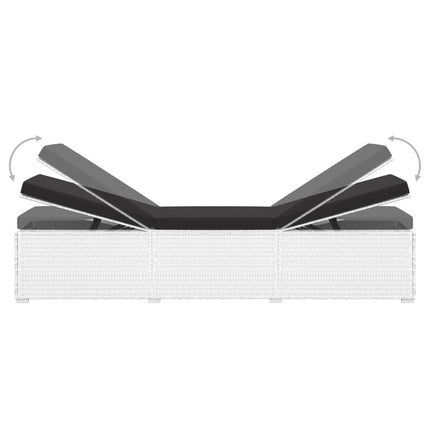 Sun Lounger with Cushion and Tea Table Poly Rattan White
