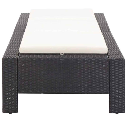 Sunbed with Cushion Black Poly Rattan