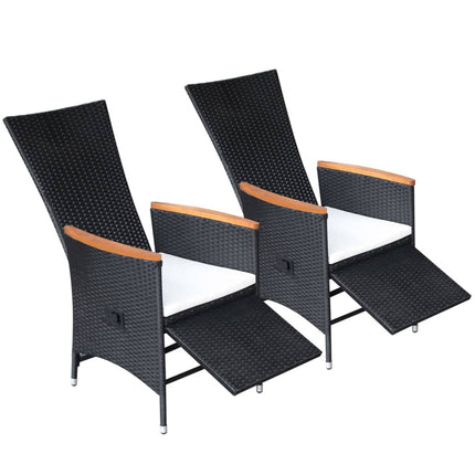 Reclining Patio Chairs 2 pcs with Cushions Poly Rattan Black