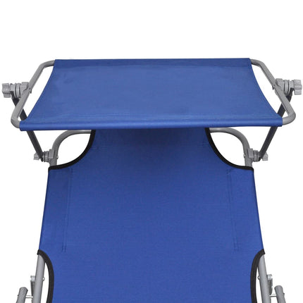 Folding Sun Lounger with Canopy Blue Aluminum