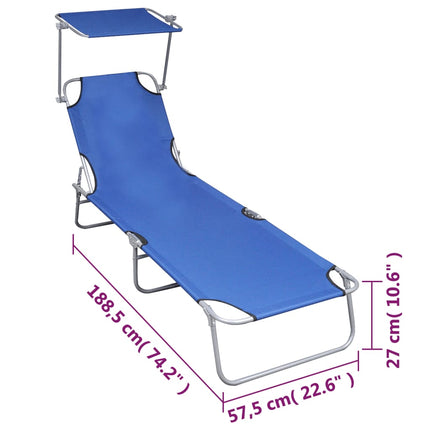 Folding Sun Lounger with Canopy Blue Aluminum