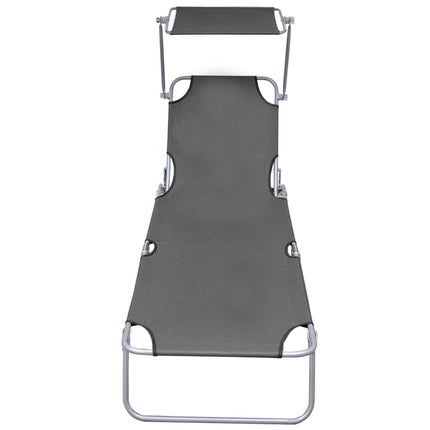 Folding Sun Lounger with Canopy Gray Aluminum
