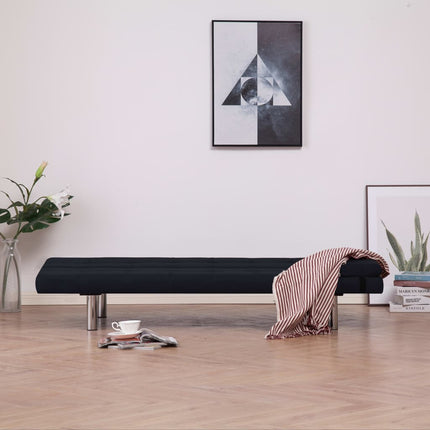 Sofa Bed with Two Pillows Black Fabric