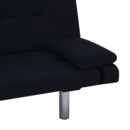 Sofa Bed with Two Pillows Black Fabric