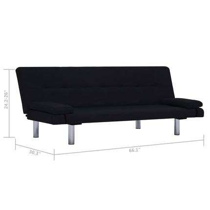 Sofa Bed with Two Pillows Black Fabric