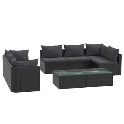 9 Piece Patio Lounge Set with Cushions Poly Rattan Black