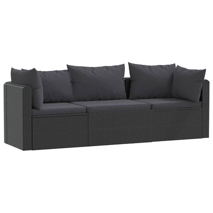 3 Piece Patio Sofa Set with Cushions Poly Rattan Black