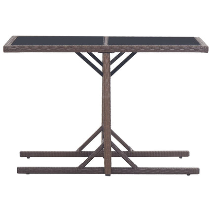 Patio Table Brown 43.3"x20.9"x28.3" Glass and Poly Rattan