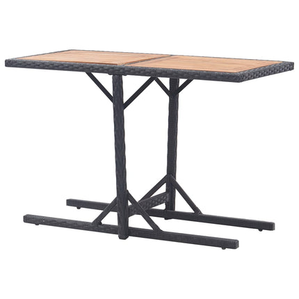 Patio Table Black Solid Acacia Wood and Poly Rattan