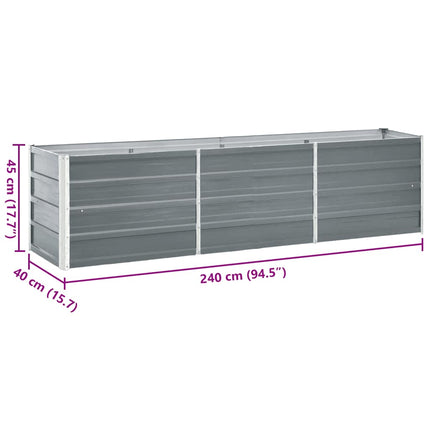 Garden Raised Bed Galvanized Steel 94.5"x15.7"x17.7" Gray