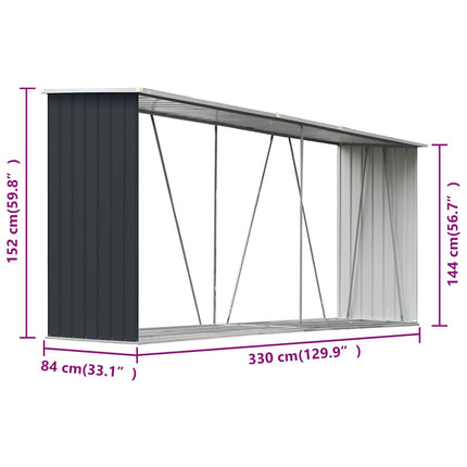 Garden Log Storage Shed Galvanized Steel 129.9"x33.1"x59.8" Anthracite