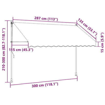 Manual Retractable Awning with LED 118.1" Orange and Brown