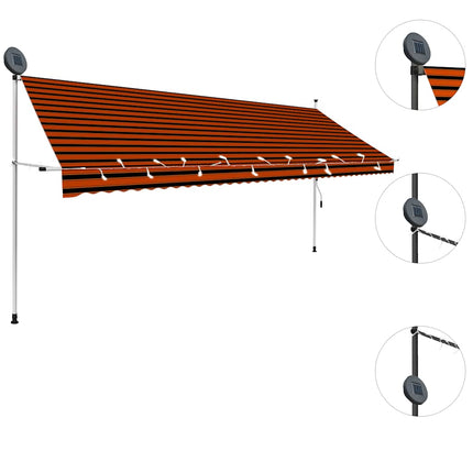 Manual Retractable Awning with LED 157.5" Orange and Brown