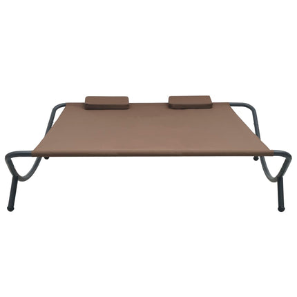 Sun Lounger Brown Oxford Fabric, Steel Double Sun Lounger