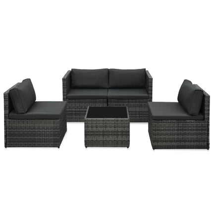 5 Piece Patio Lounge Set with Cushions Poly Rattan Gray