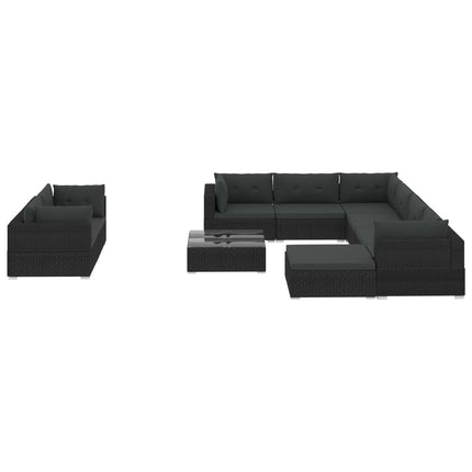 10 Piece Patio Lounge Set with Cushions Poly Rattan Black