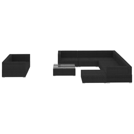 10 Piece Patio Lounge Set with Cushions Poly Rattan Black