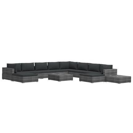 12 Piece Patio Lounge Set with Cushions Poly Rattan Gray