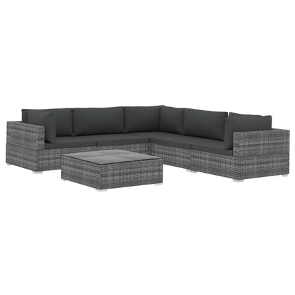 6 Piece Patio Lounge Set with Cushions Poly Rattan Gray