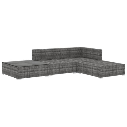 4 Piece Patio Lounge Set with Cushions Poly Rattan Gray