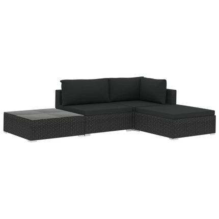 4 Piece Patio Lounge Set with Cushions Poly Rattan Black