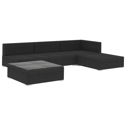5 Piece Patio Lounge Set with Cushions Poly Rattan Black