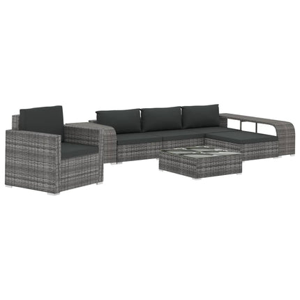 8 Piece Patio Lounge Set with Cushions Poly Rattan Gray