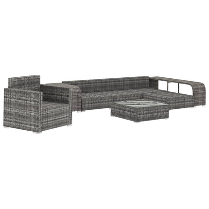8 Piece Patio Lounge Set with Cushions Poly Rattan Gray