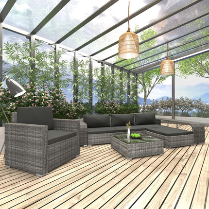 8 Piece Patio Lounge Set with Cushions Poly Rattan Gray