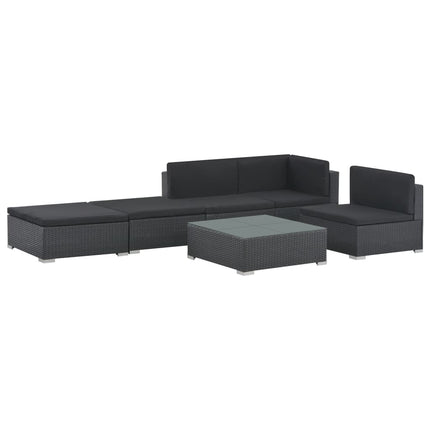 6 Piece Patio Lounge Set with Cushions Poly Rattan Black