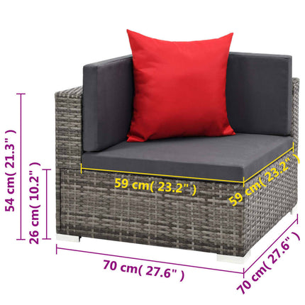 7 Piece Patio Lounge Set with Cushions Poly Rattan Gray