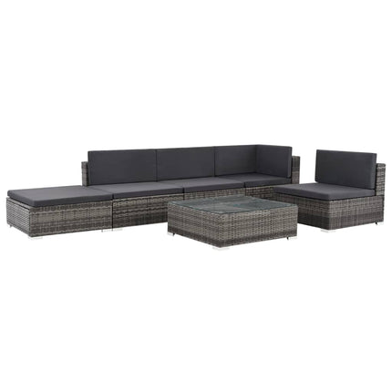 6 Piece Patio Lounge Set with Cushions Poly Rattan Gray