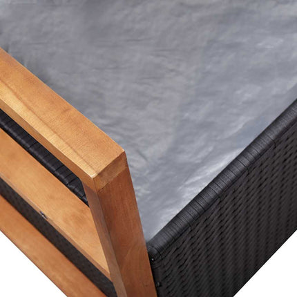 Storage Bench 45.3" Poly Rattan and Solid Acacia Wood Black
