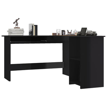 L-Shaped Corner Desk High Gloss Black 47.2" x 55.1" x 29.5" Engineered Wood